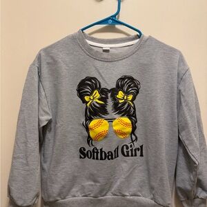 SHEIN Gray Sweatshirt with Yellow Softball Graphic